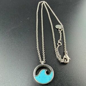 Pura Vida Silver Blue Enamel Wave Pendant Necklace